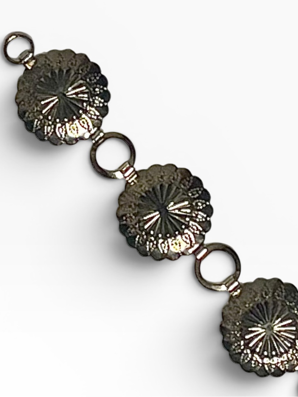 Vintage-Inspired Silver Tone Concho Link Bracelet Western Boho